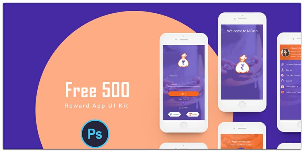 Latest Free Mobile App UI PSD Designs 6 Reward App UI Kit