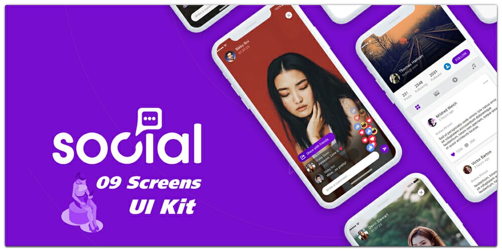 Social App UI Kit Design PSD