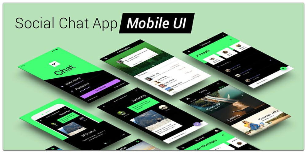 Latest Free Mobile App UI PSD Designs 46 Social Chat App Mobile UI PSD