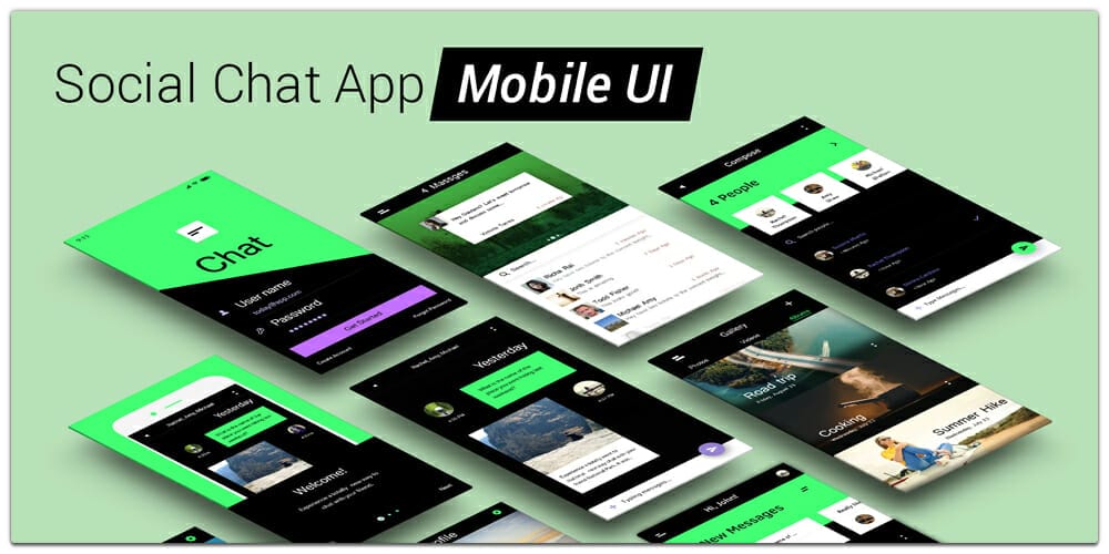 Social Chat App Mobile UI PSD