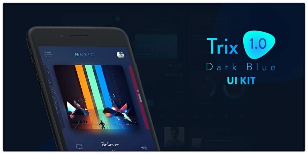 Latest Free Mobile App UI PSD Designs 62 Trix Dark Blue UI Kit PSD