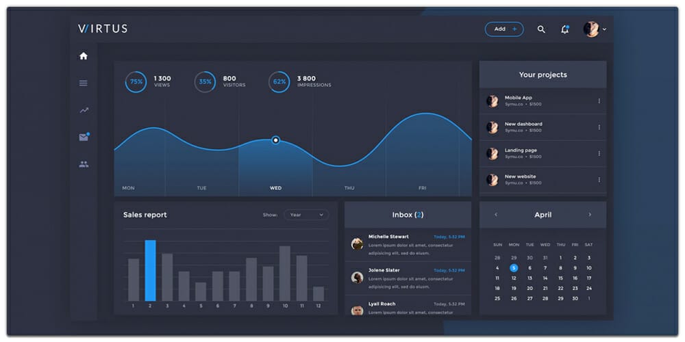 Free Dashboard UI Design PSD 10 Virtus Dashboard Template