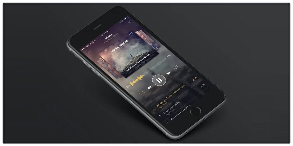 Latest Free Mobile App UI PSD Designs 133 iPhone 6 Music App Design PSD