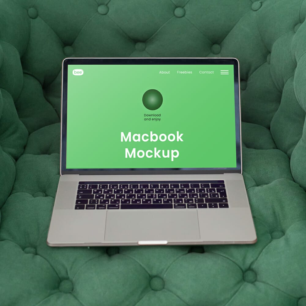 Big Laptop on Couch Mockup PSD 1 Big Laptop on Couch Mockup PSD