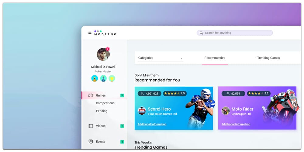 Free Dashboard UI Design PSD 16 Free Game Dashboard PSD