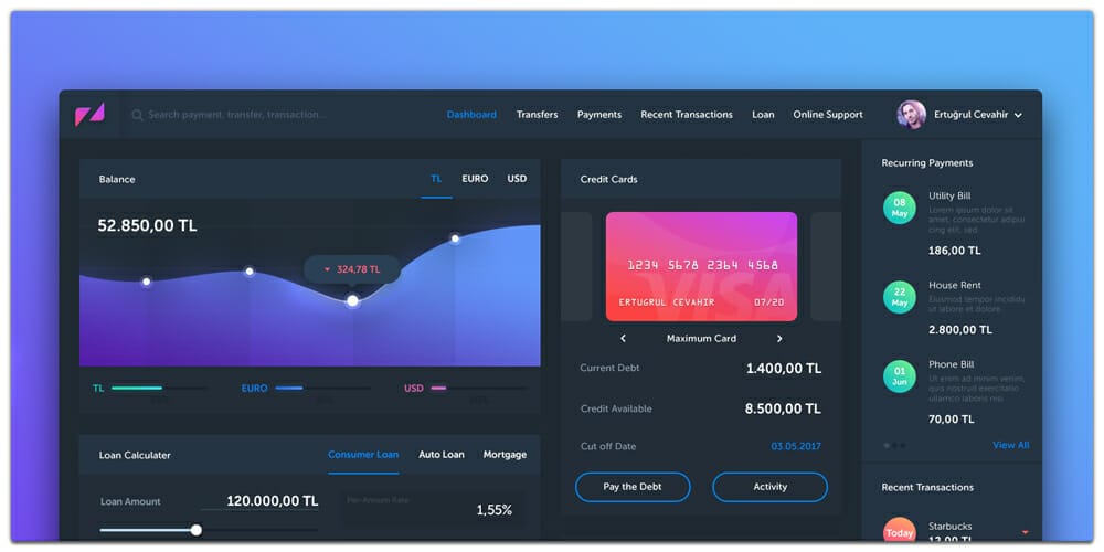 Free Dashboard UI Design PSD 27 Online Banking Dashboard PSD