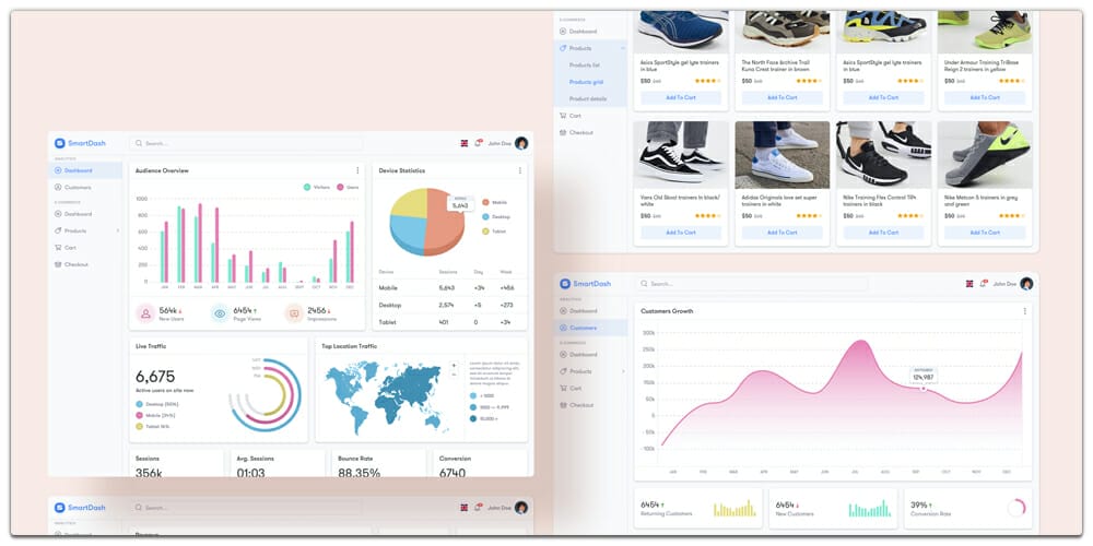 Free Dashboard UI Design PSD 95 SmartDash eCommerce UI Kit