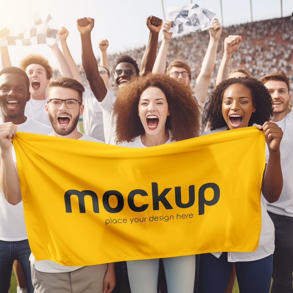 Football Fans Hold a Flag Mockup PSD 1 Football Fans Hold a Flag Mockup PSD