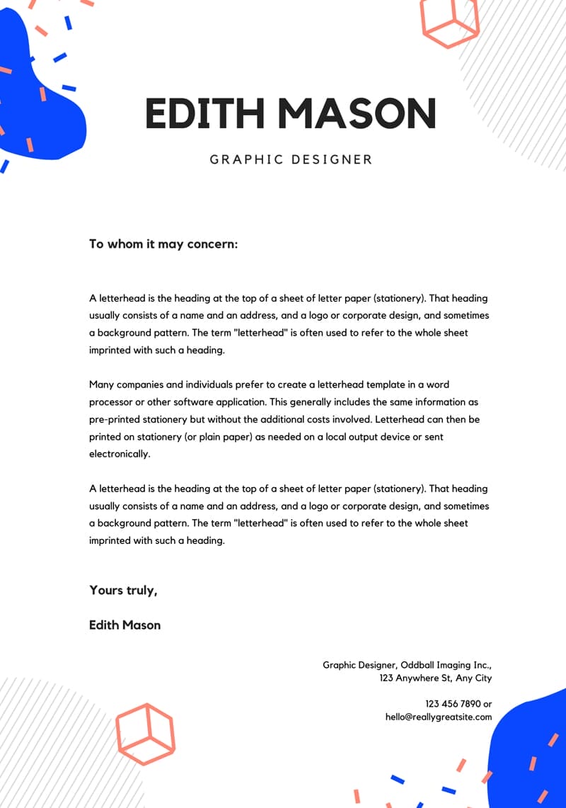 Top Professional Canva Letterhead Templates 5 Confetti Graphic Design Letterhead Template