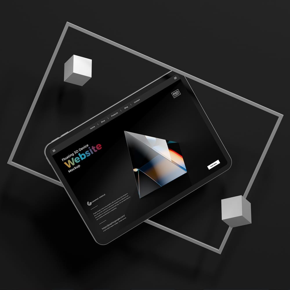 Free Floating 3D Device Website Mockup PSD 1 Free Floating 3D Device Website Mockup PSD