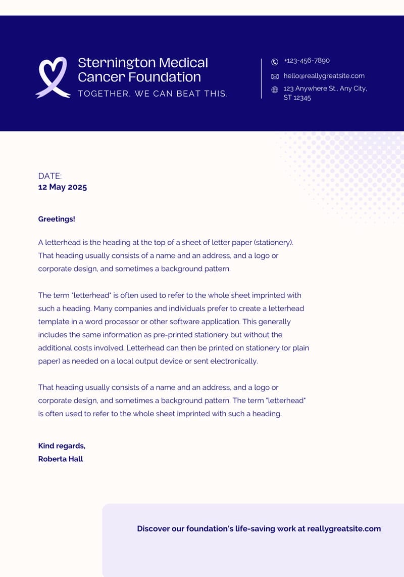 Top Professional Canva Letterhead Templates 11 Nonprofit Cancer Research Clean Corporate Charity Letterhead