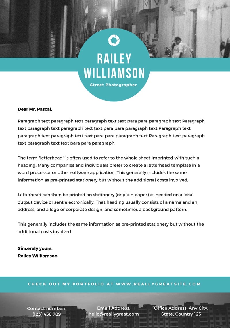 Top Professional Canva Letterhead Templates 7 Teal Black and White Artist Letterhead Template