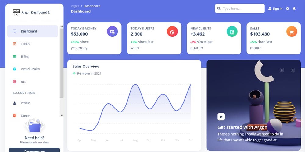 20 + Top Free Tailwind Admin Templates for Effortless Web Development 33 Argon Dashboard 2 Tailwind