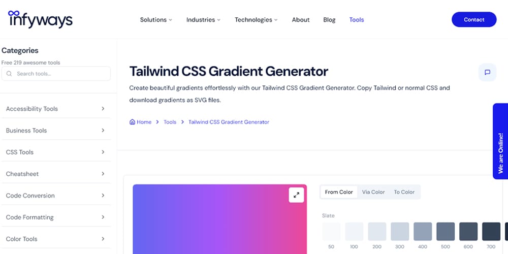 Elevate Your Website Aesthetics: Top Tailwind Gradient Generators Revealed 14 Infyways Tailwind CSS Gradient Generator