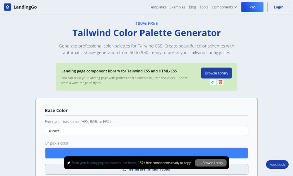 Effortless Design Choices: Exploring Tailwind Color Generators 23 LandingGo Tailwind Color Generator