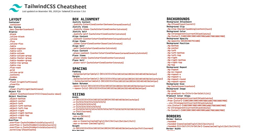 Here's a Fantastic Compilation of PDF Cheat Sheets for Tailwind! 2 Printable Cheatsheet for TailwindCSS