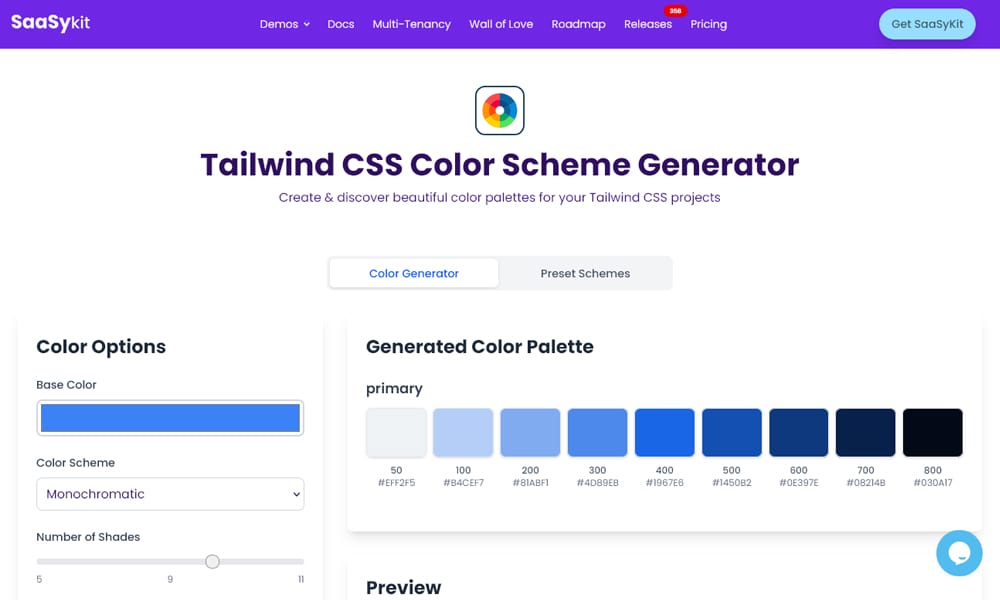 Effortless Design Choices: Exploring Tailwind Color Generators 26 SaaSykit Tailwind Color Scheme Generator