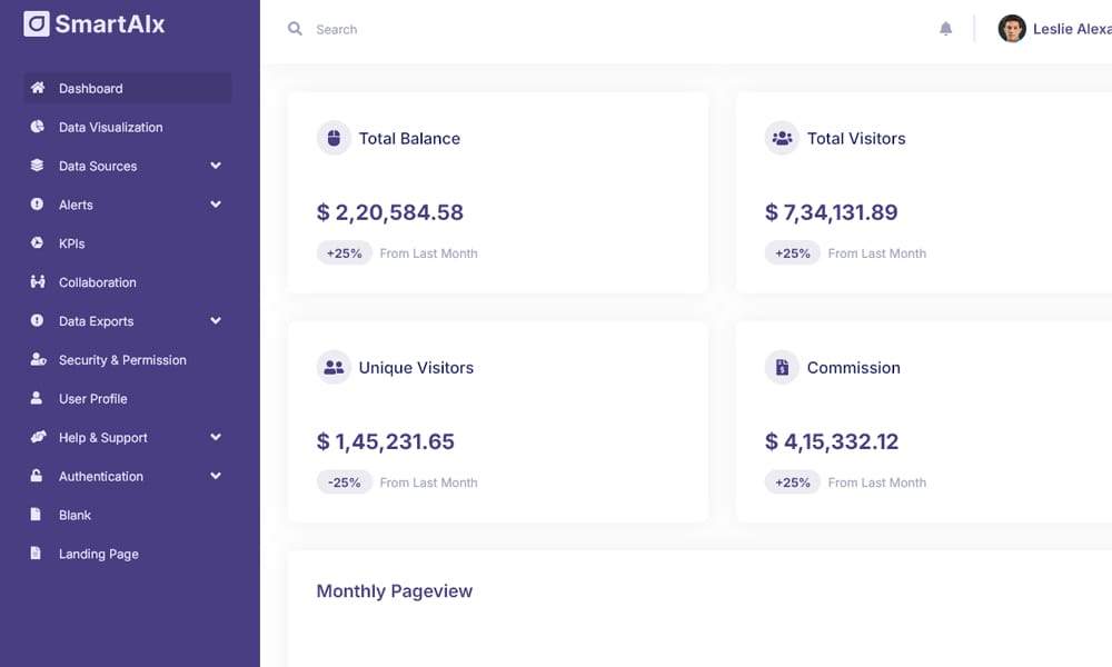 20 + Top Free Tailwind Admin Templates for Effortless Web Development 41 SmartAiX Data Analytics Tailwind Dashboard Template