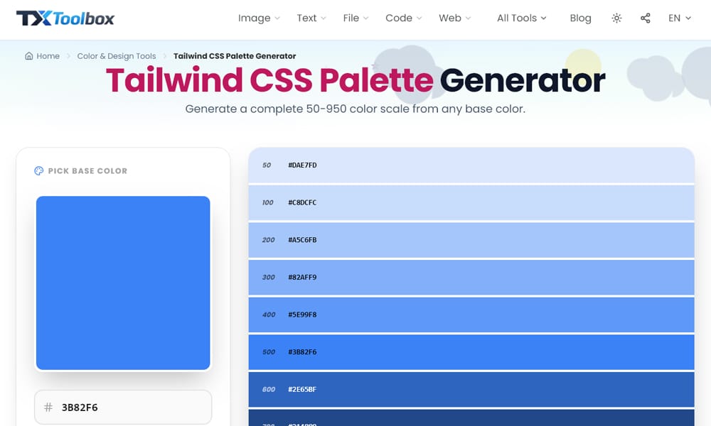 Effortless Design Choices: Exploring Tailwind Color Generators 25 TXToolbox Tailwind Palette Generator