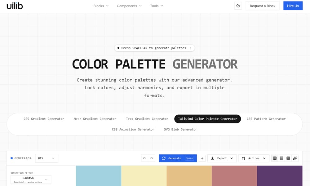 Effortless Design Choices: Exploring Tailwind Color Generators 27 UIlib Color Palette Generator