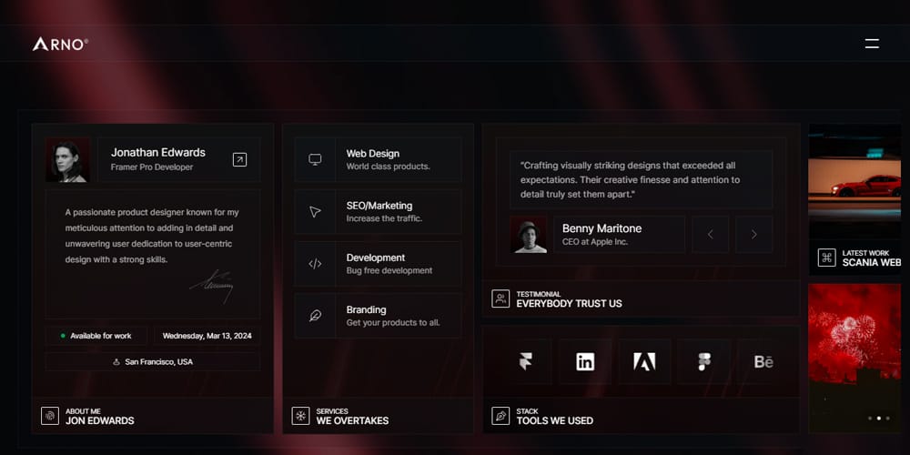 Ultimate Collection of Framer Free Templates 52 Arno