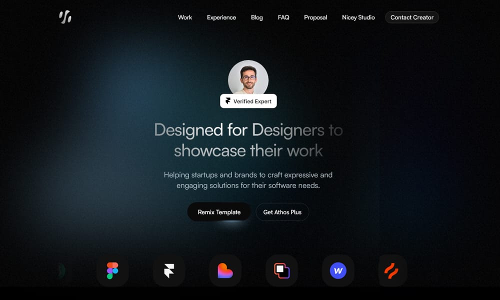 Craft Your Perfect Portfolio with These Free Framer Templates 6 Athos Dark