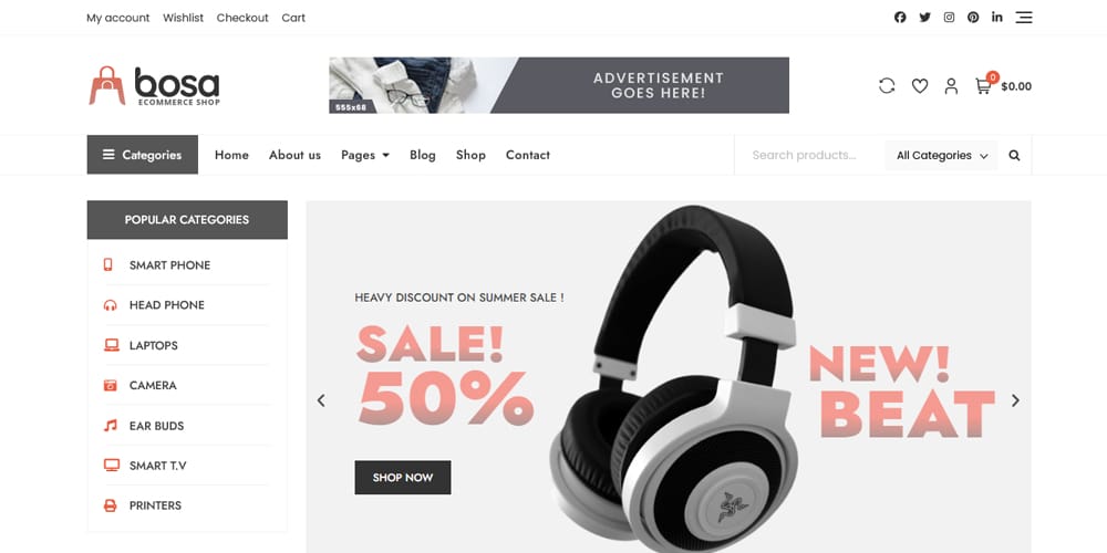 The Ultimate Collection of Free Elementor WooCommerce Templates 36 Bosa Ecommerce Shop