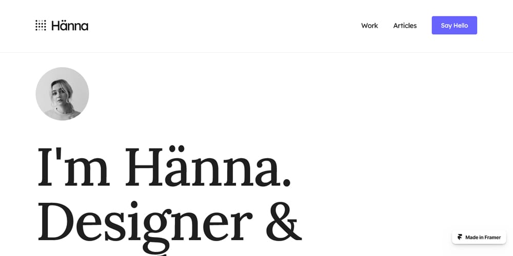 Ultimate Collection of Framer Free Templates 29 Hanna