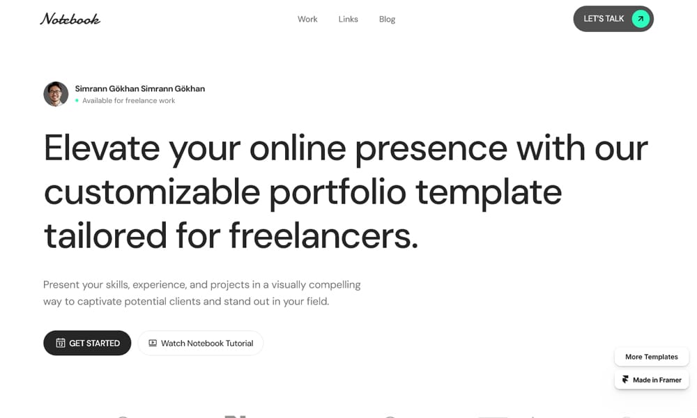 Craft Your Perfect Portfolio with These Free Framer Templates 21 Notebook