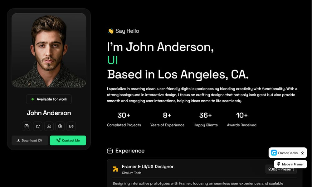 Craft Your Perfect Portfolio with These Free Framer Templates 4 ResuMate