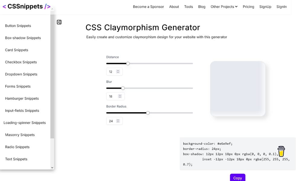 Must-Try Claymorphism Generator Tools for Stunning Designs 8 Cssnippets CSS Claymorphism Generator