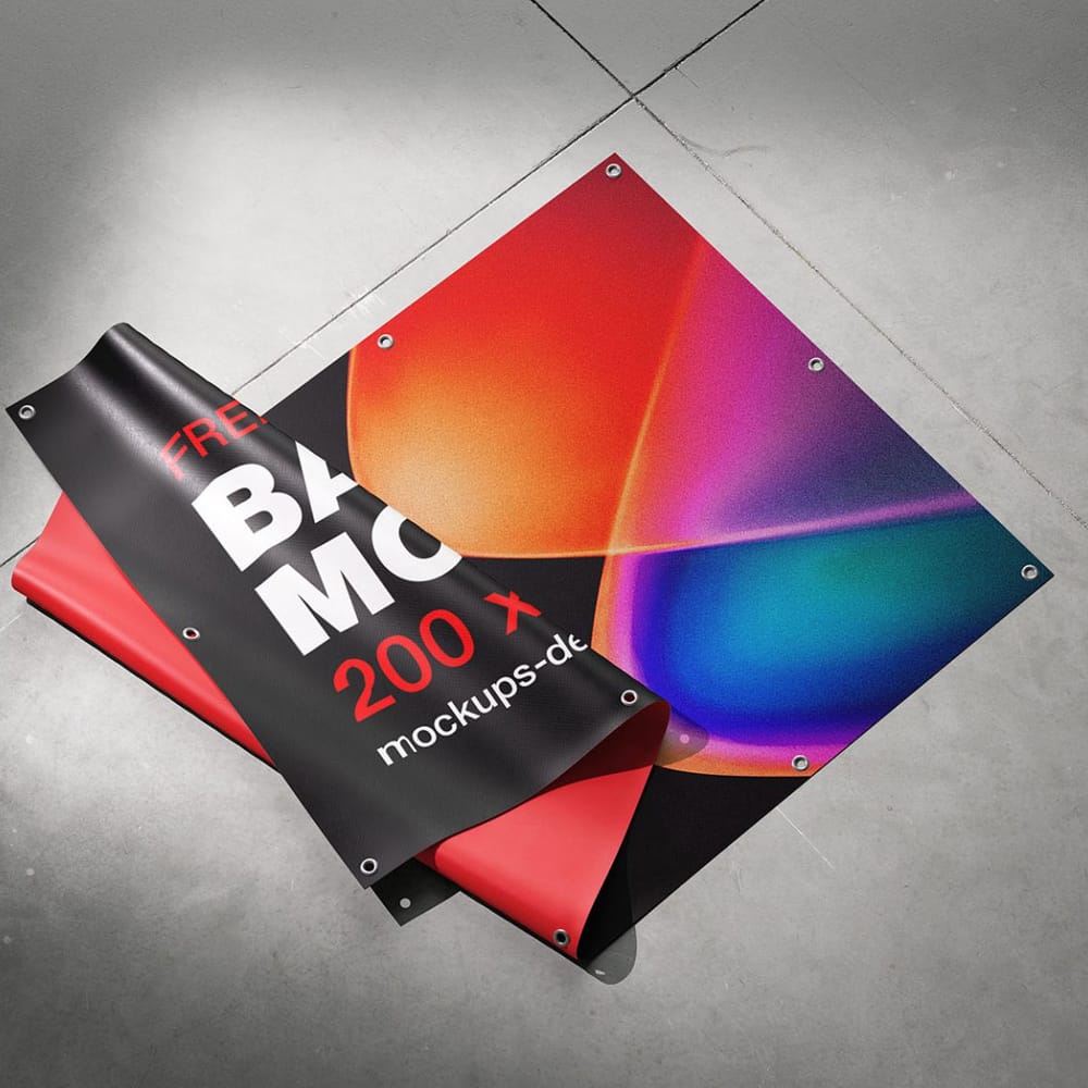 Free Banner on the Floor Mockup PSD 1 Free Banner on the Floor Mockup PSD