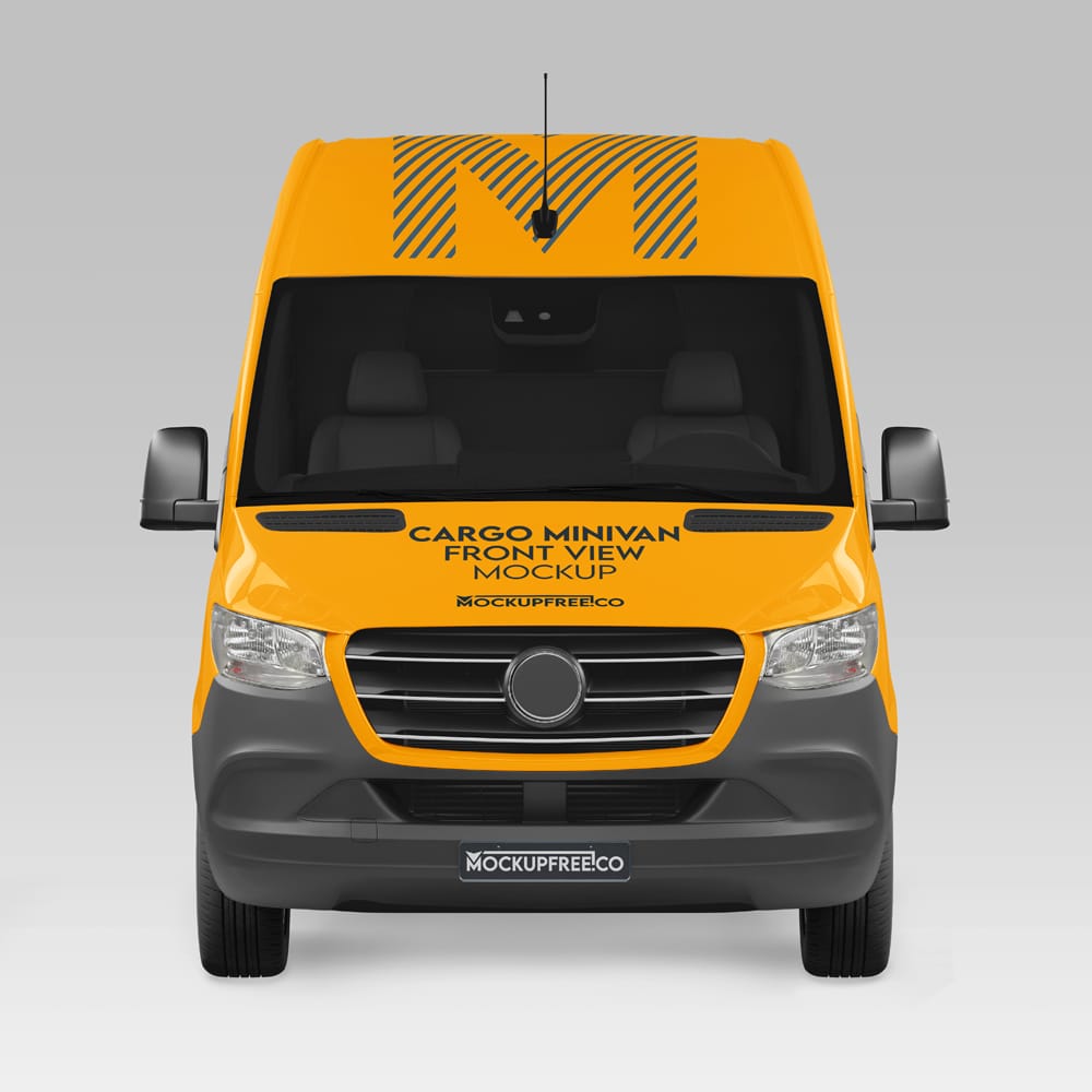 Free Cargo Minivan Front View Mockup PSD 1 Free Cargo Minivan Front View Mockup PSD