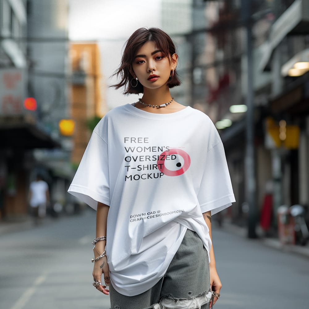 Free Women’s Oversized T-Shirt Mockup PSD 1 Free Women’s Oversized T-Shirt Mockup PSD
