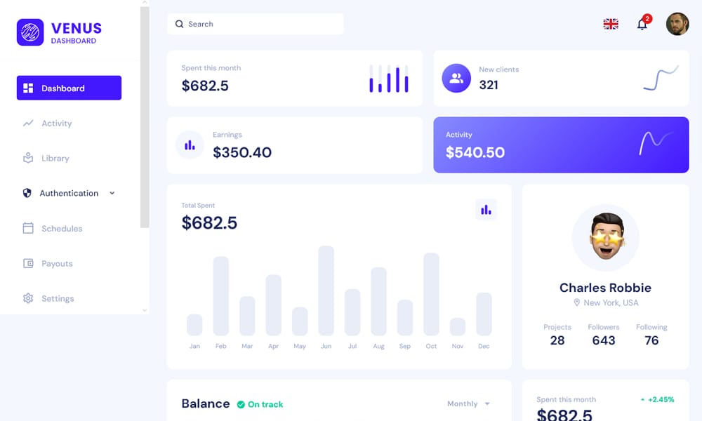 Elevate Your UI Design with Free Material UI React Dashboard Templates 19 Venus