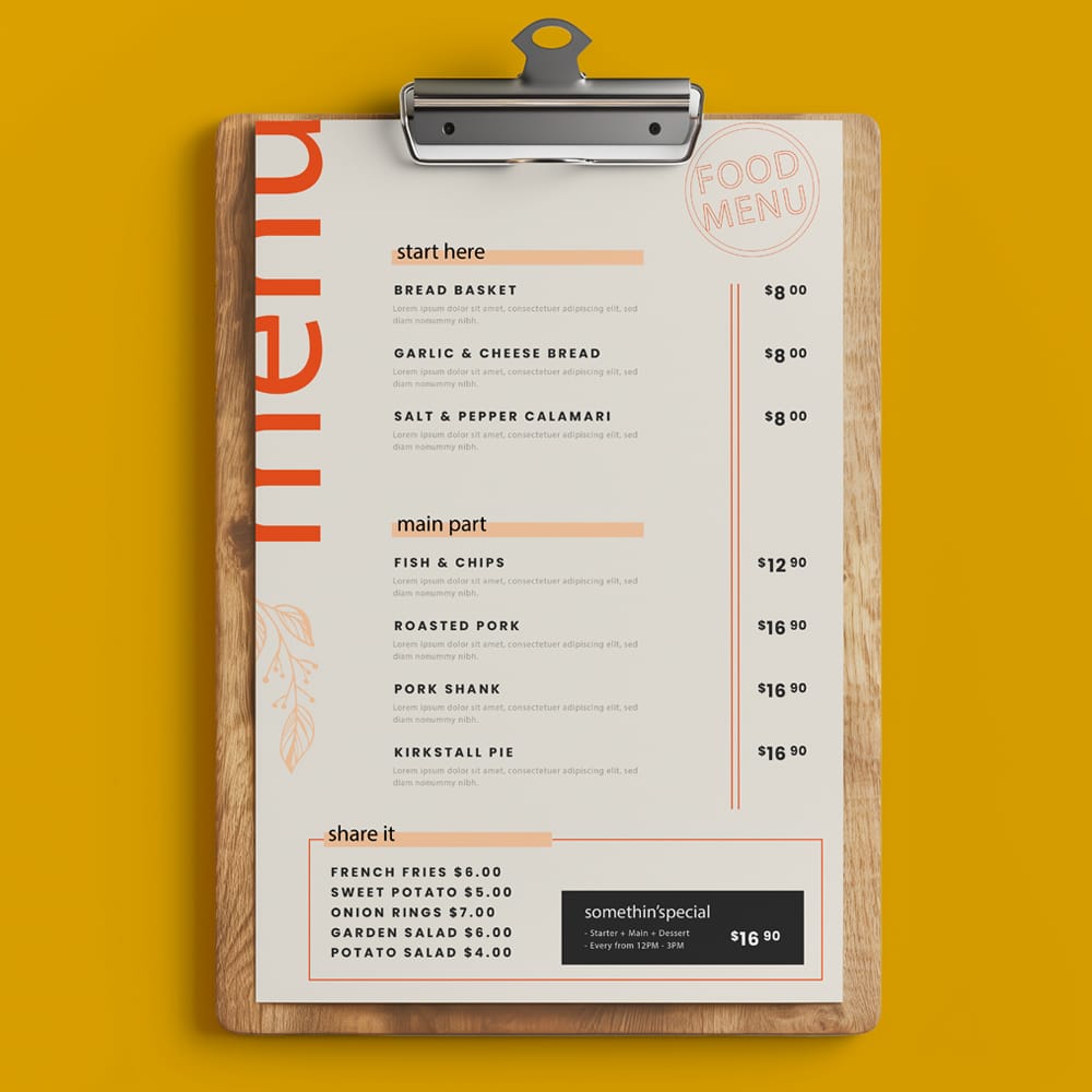 Free Menu Mockup PSD 1 Free Menu Mockup PSD