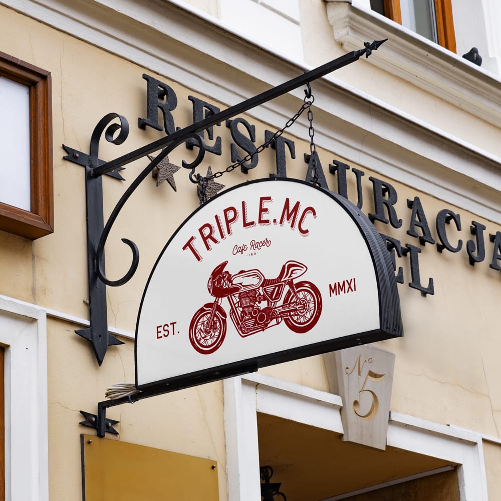 Free Hanging Half Circle Sign Mockup PSD 1 Free Hanging Half Circle Sign Mockup PSD