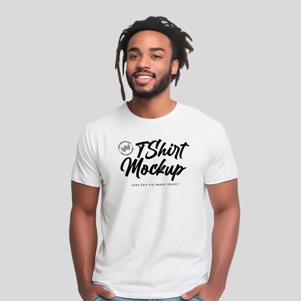 Free Man with White T shirt Mockup PSD 1 Free Man with White T shirt Mockup PSD