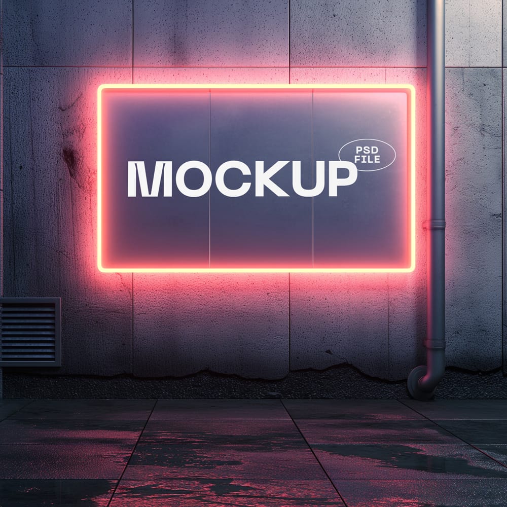 Free Futuristic Neon Billboard Mockup PSD 1 Free Futuristic Neon Billboard Mockup PSD
