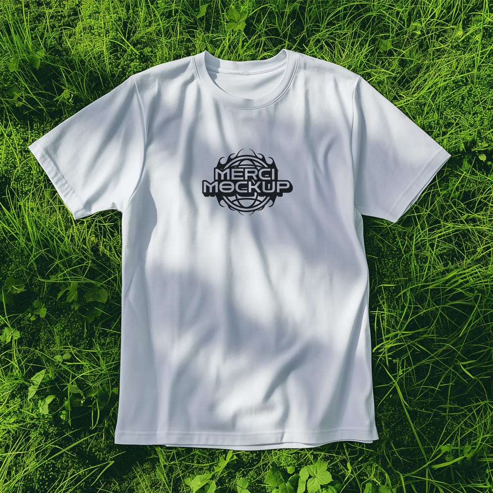 Free T-shirt Mockup Bg Grass PSD 1 Free T-shirt Mockup Bg Grass PSD
