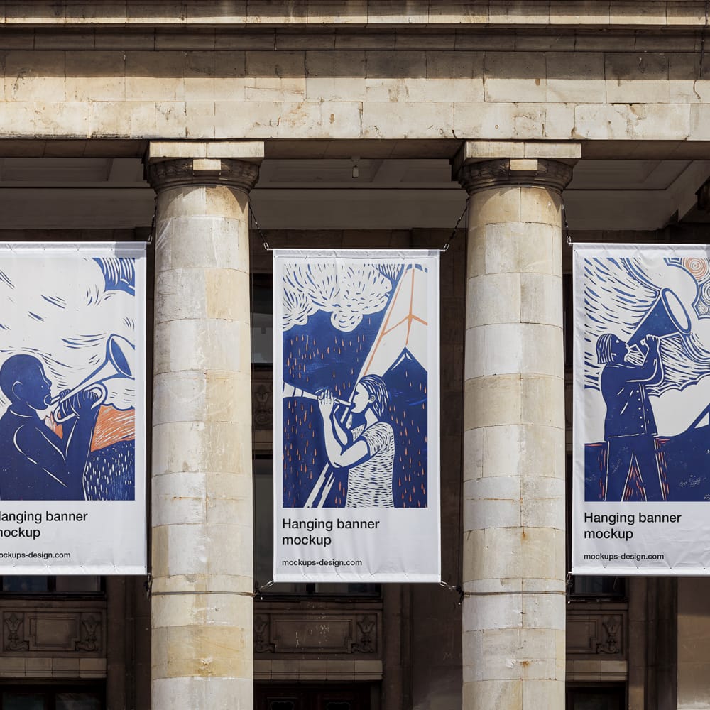 Free Three Hanging Banners Mockup PSD 1 Free Three Hanging Banners Mockup PSD