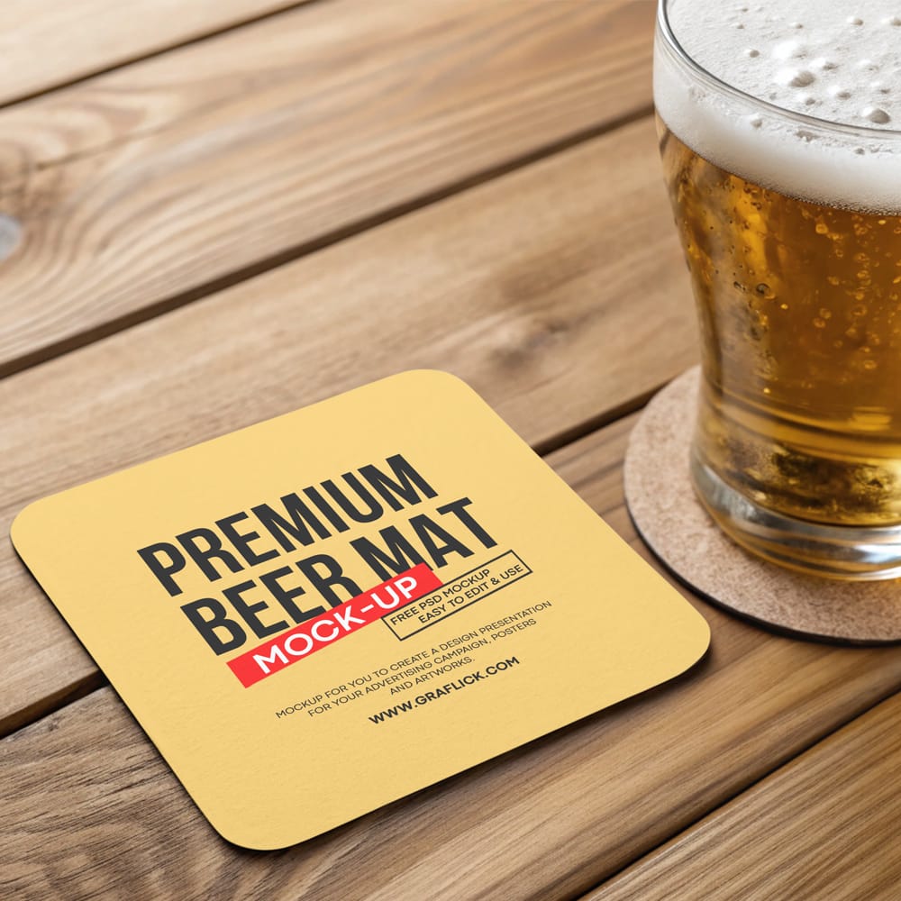 Free Beer Mat Mockup PSD 1 Free Beer Mat Mockup PSD