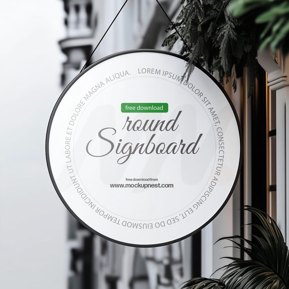 Free Hanging Round Signboard Mockup PSD 1 Free Hanging Round Signboard Mockup PSD