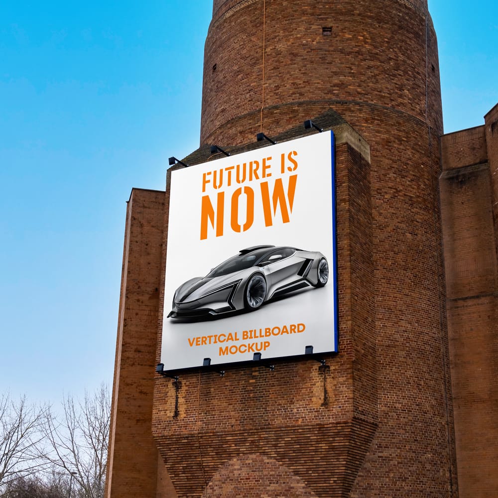 Free Billboard on Brick Building Mockup PSD 1 Free Billboard on Brick Building Mockup PSD