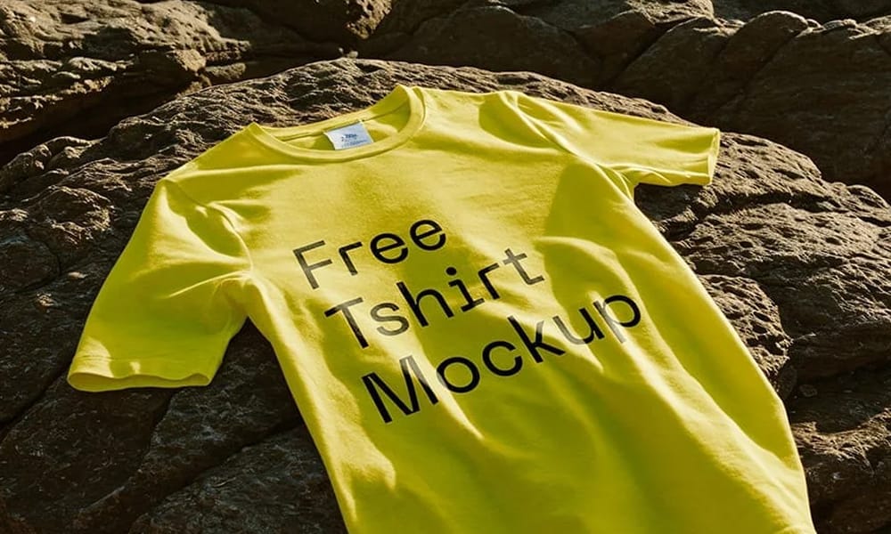 50+ Best Free Clothing Mockups (PSD) for Your Apparel Designs in 2025 8 Free T-shirt Mockup on a Seaside Rock