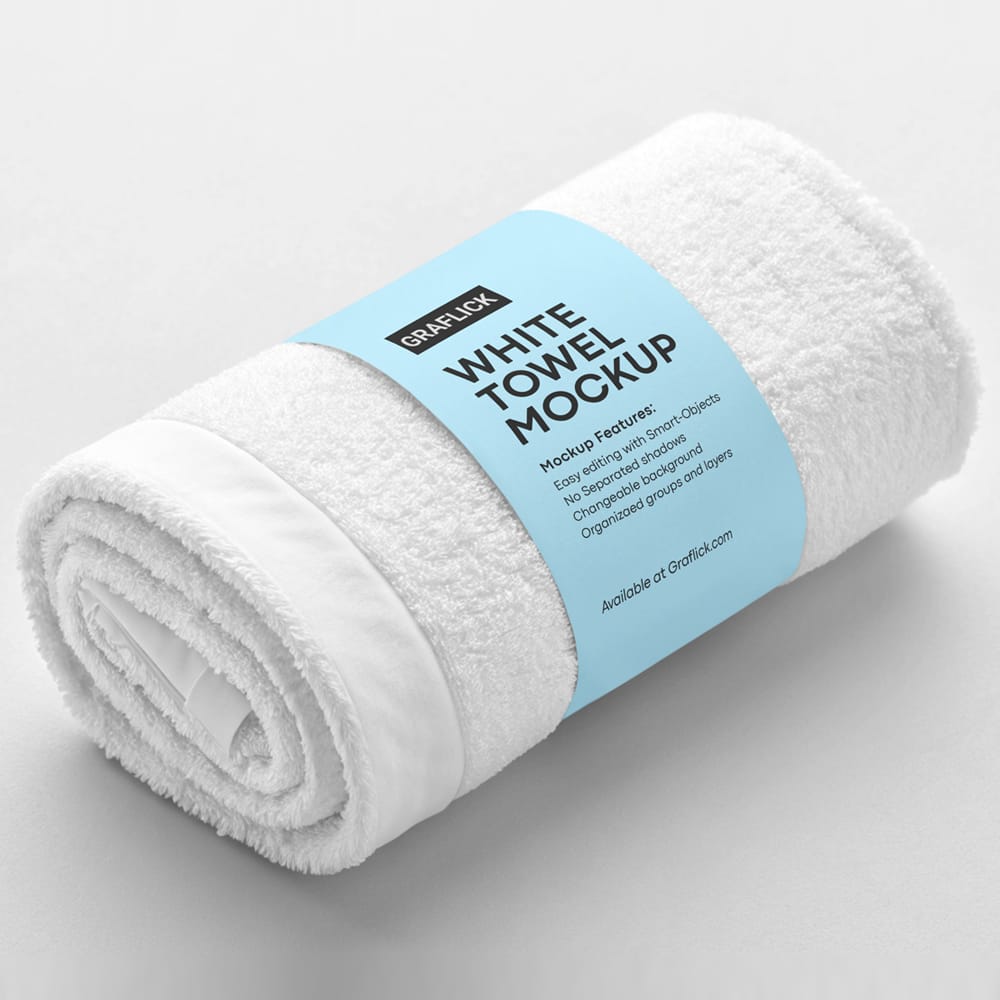 Free White Towel Mockup with Label PSD 1 Free White Towel Mockup with Label PSD