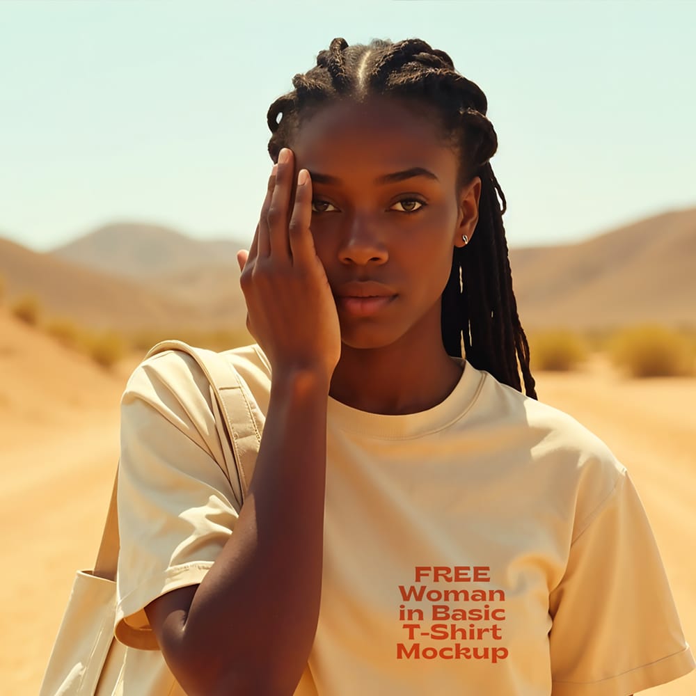 Free Woman in Basic T-Shirt Mockup PSD 1 Free Woman in Basic T-Shirt Mockup PSD