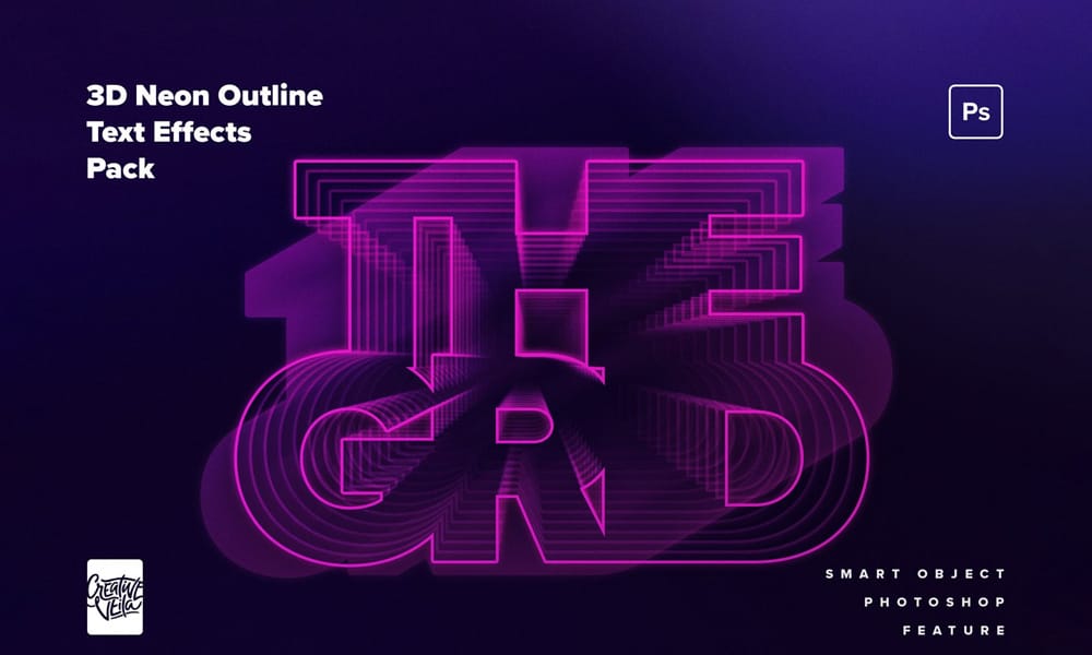 20+ Free PSD Font Effects for Photoshop 2025 16 80s Retro-Futuristic 3D Neon Text Effect