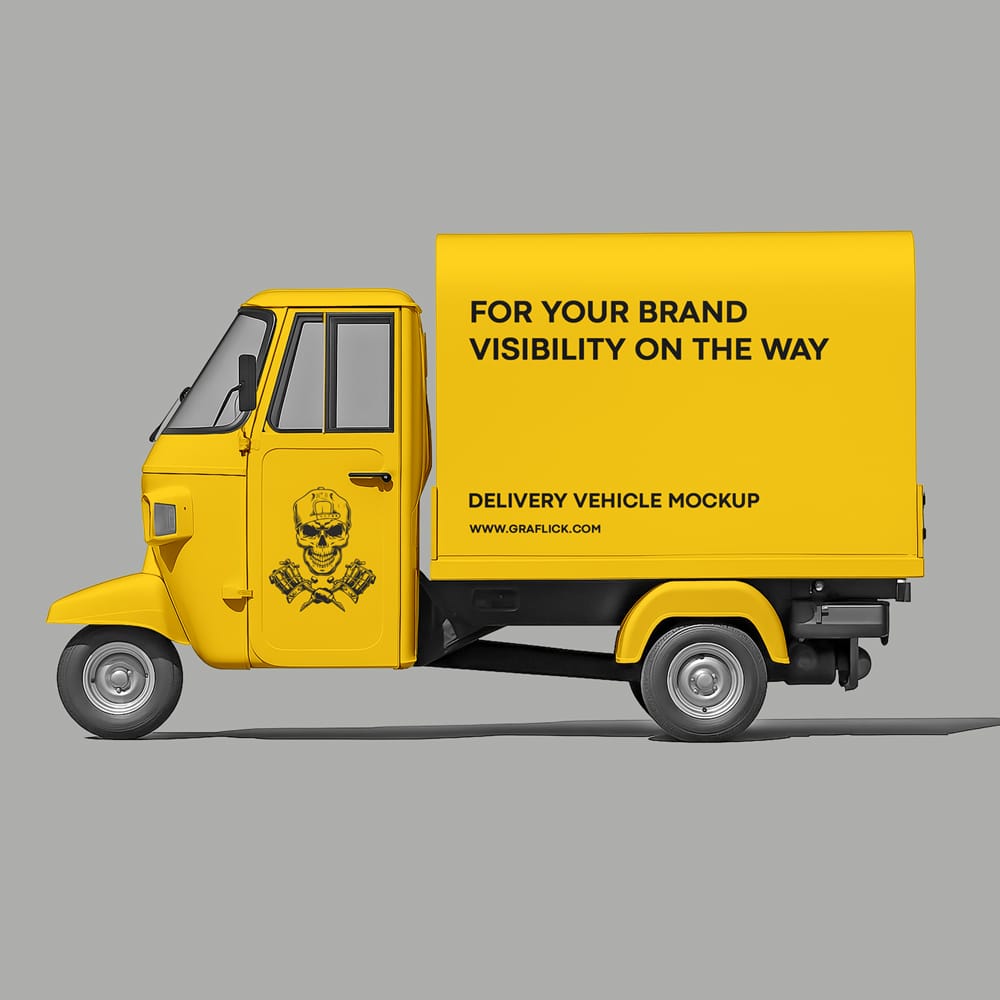 Free 3 Wheeler Delivery Truck Mockup PSD 1 Free 3 Wheeler Delivery Truck Mockup PSD