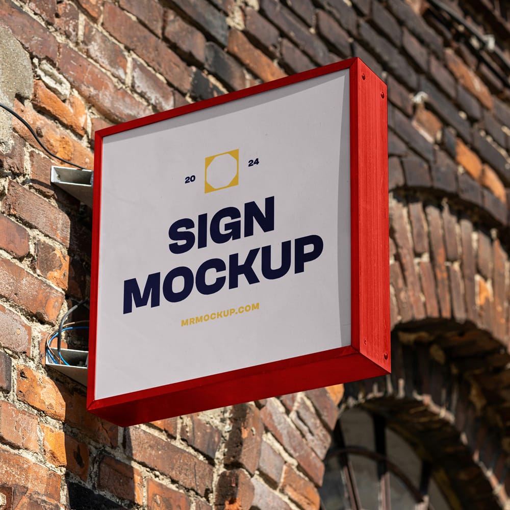 Free Sign Attached to Wall Mockup PSD 1 Free Sign Attached to Wall Mockup PSD